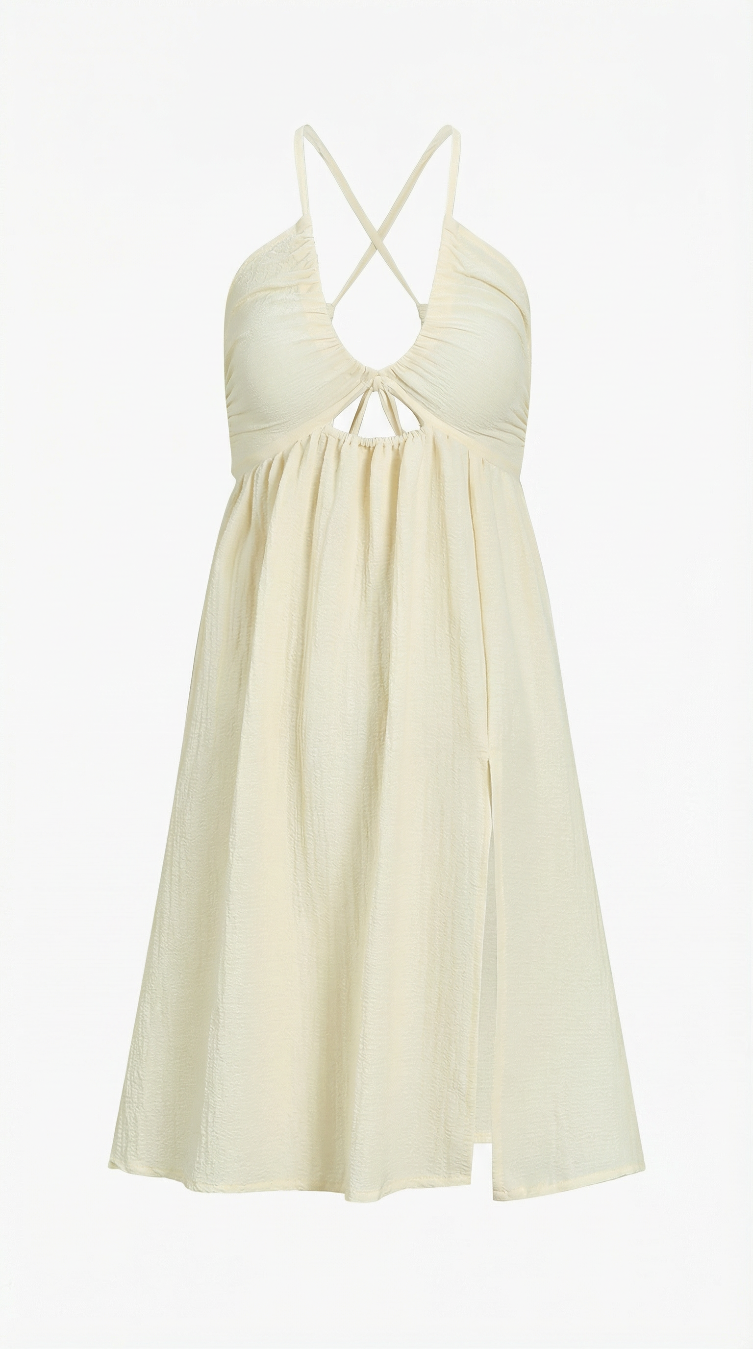 Midikleid Damen Verstellbare Traeger Schlitz Ausschnittdetail