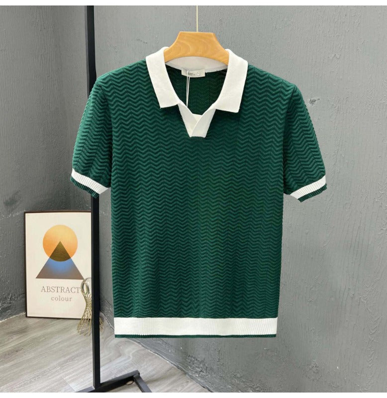 Poloshirt Herren Kurzarm Zickzackmuster Modernes Design