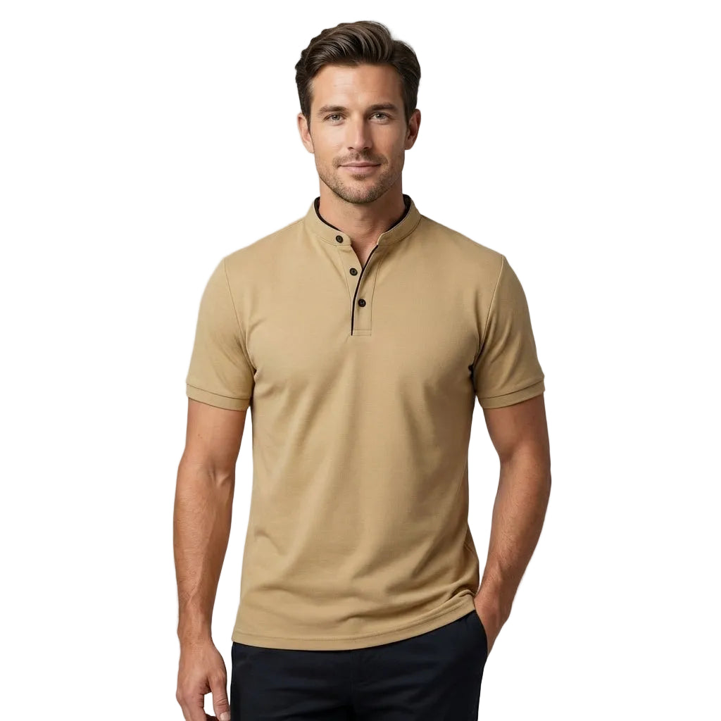 Poloshirt Herren Ohne Kragen Kurzarm Minimalistischer Stil