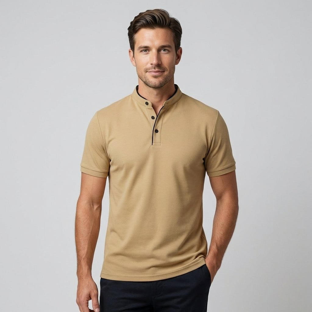 Poloshirt Herren Ohne Kragen Kurzarm Minimalistischer Stil