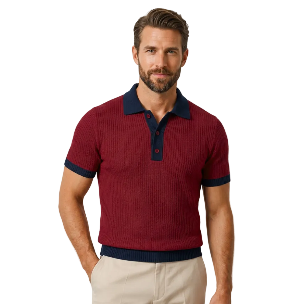 Poloshirt Herren Patchwork Strick Knopfleiste Design