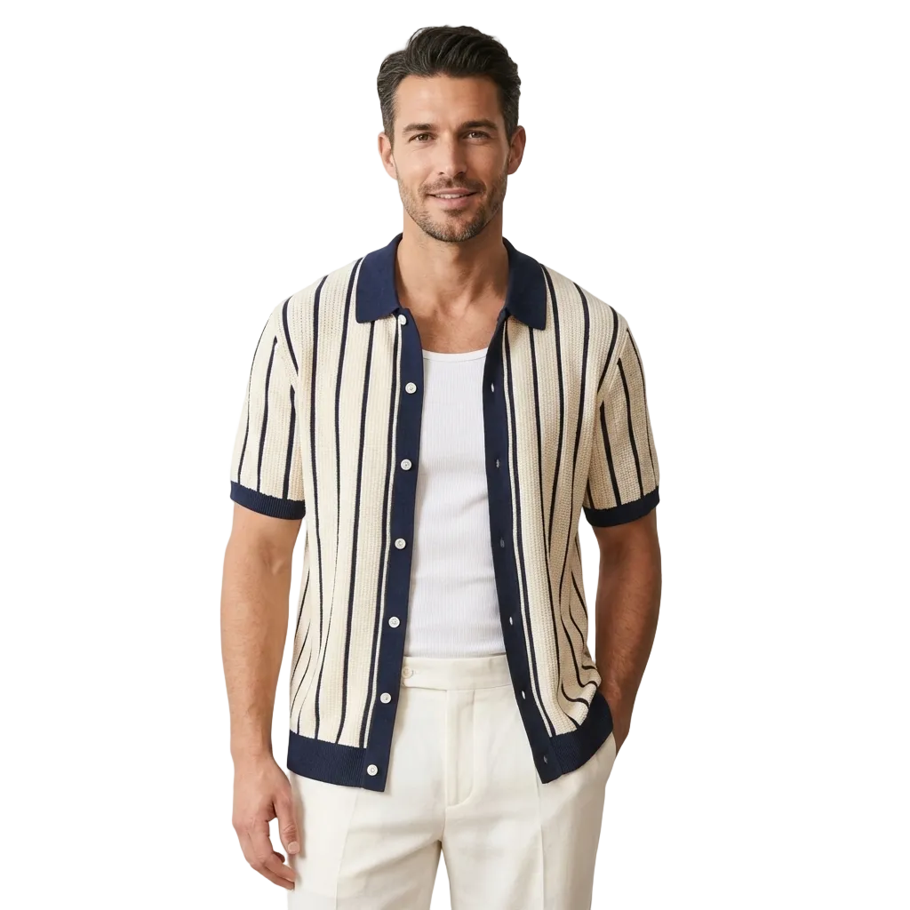 Poloshirt Herren Strickoptik Knopfleiste Klassischer Stil