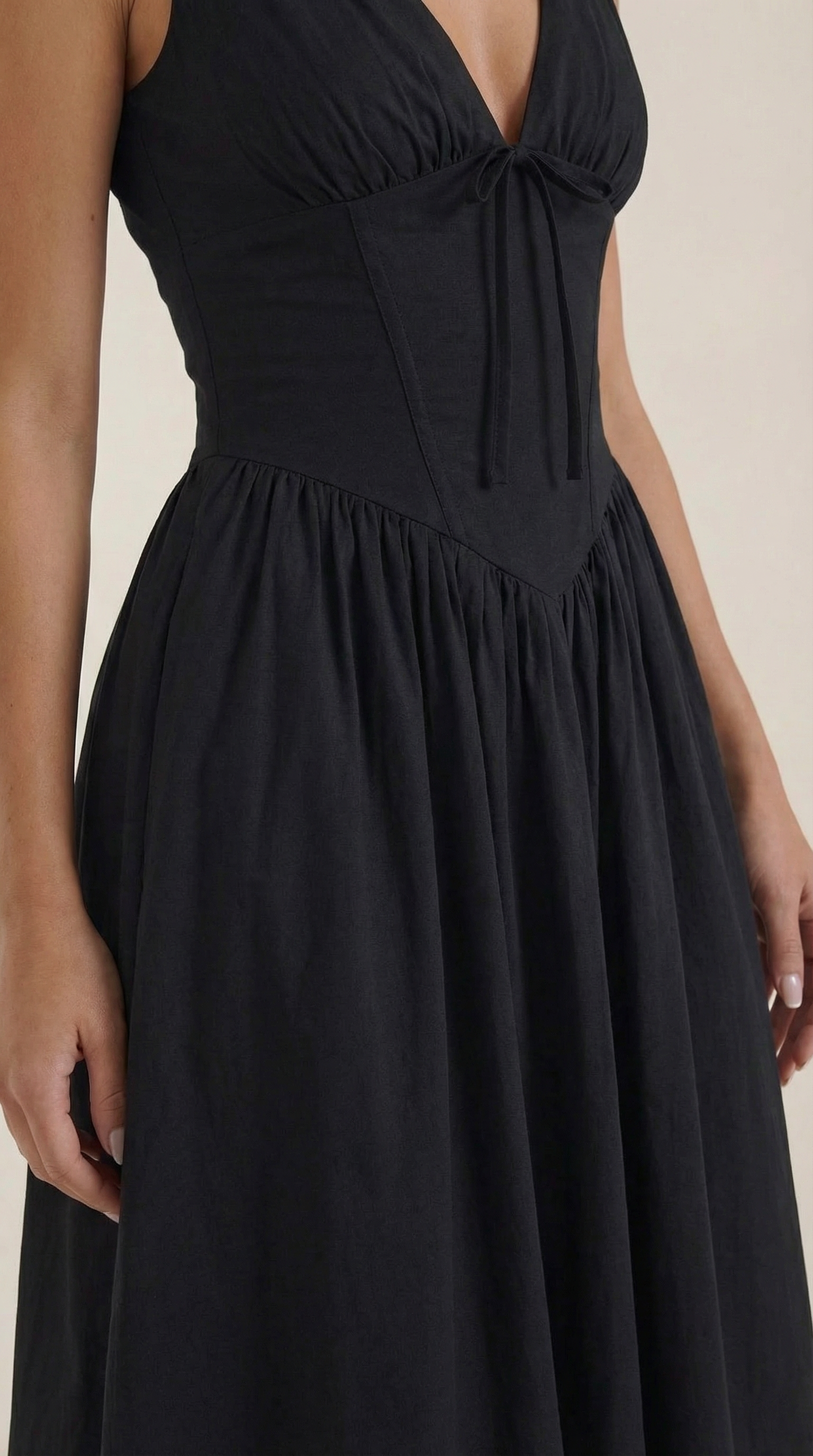 Midikleid Damen Tailliertes Oberteil V-Ausschnitt Geraffter Rock