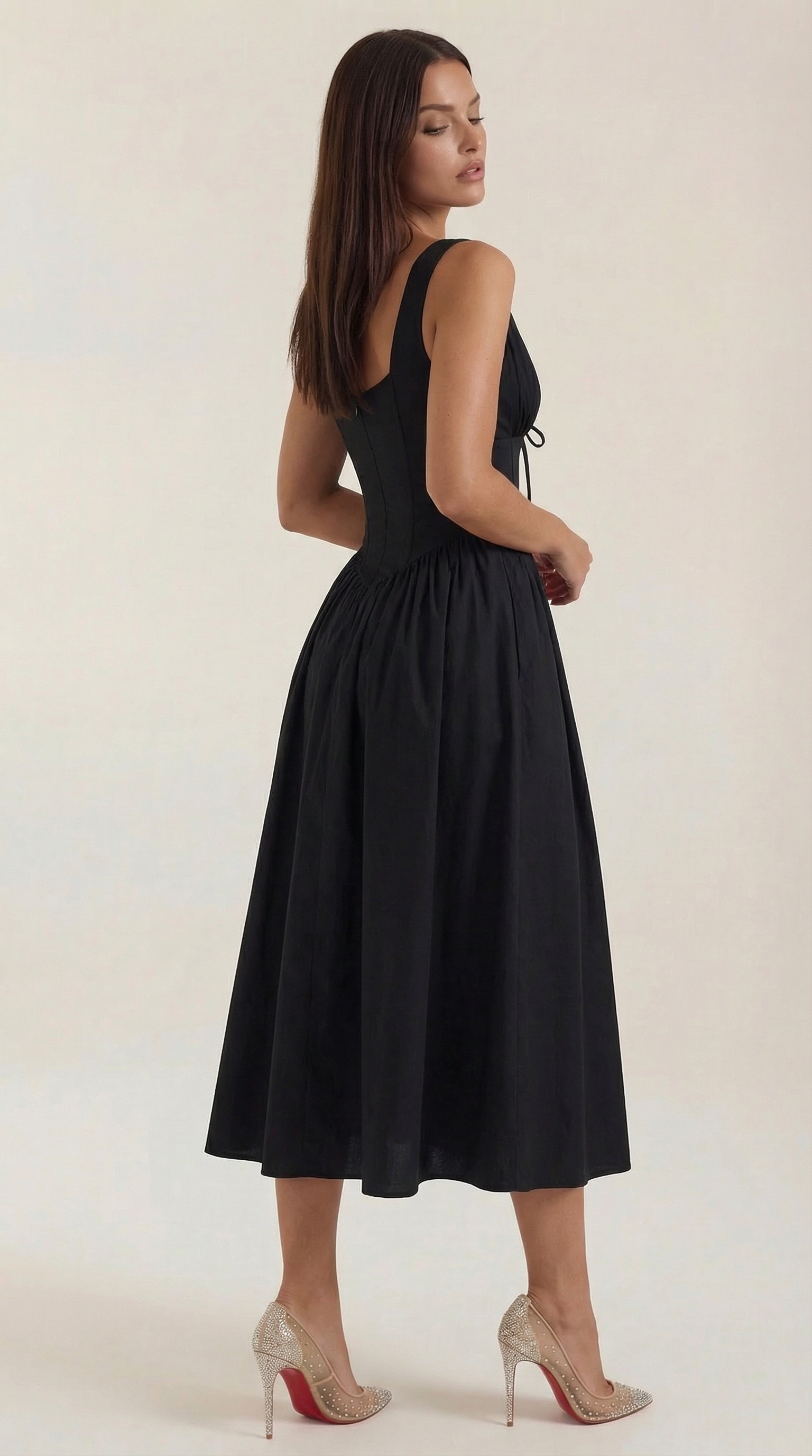 Midikleid Damen Tailliertes Oberteil V-Ausschnitt Geraffter Rock