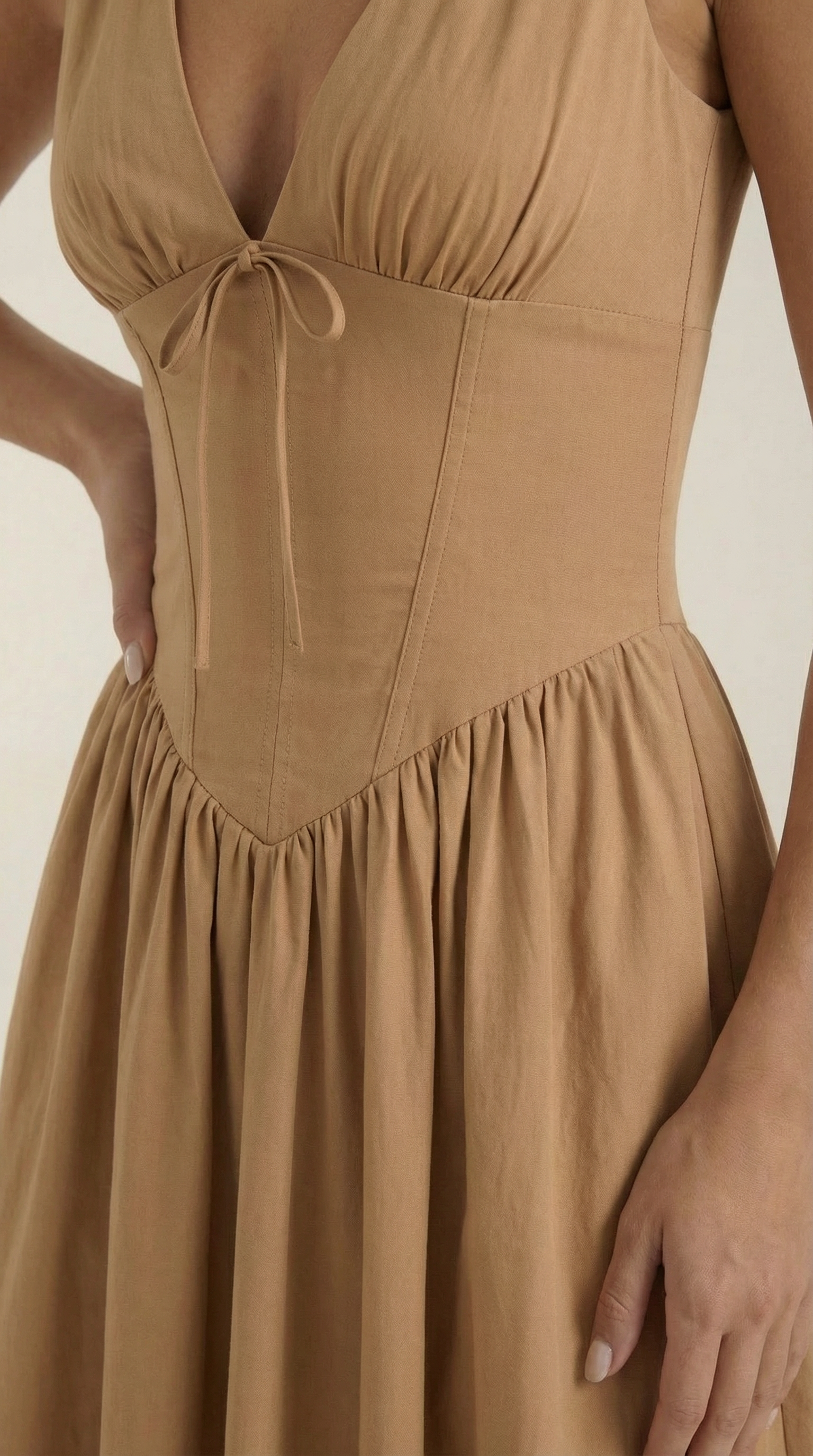 Midikleid Damen Tailliertes Oberteil V-Ausschnitt Geraffter Rock