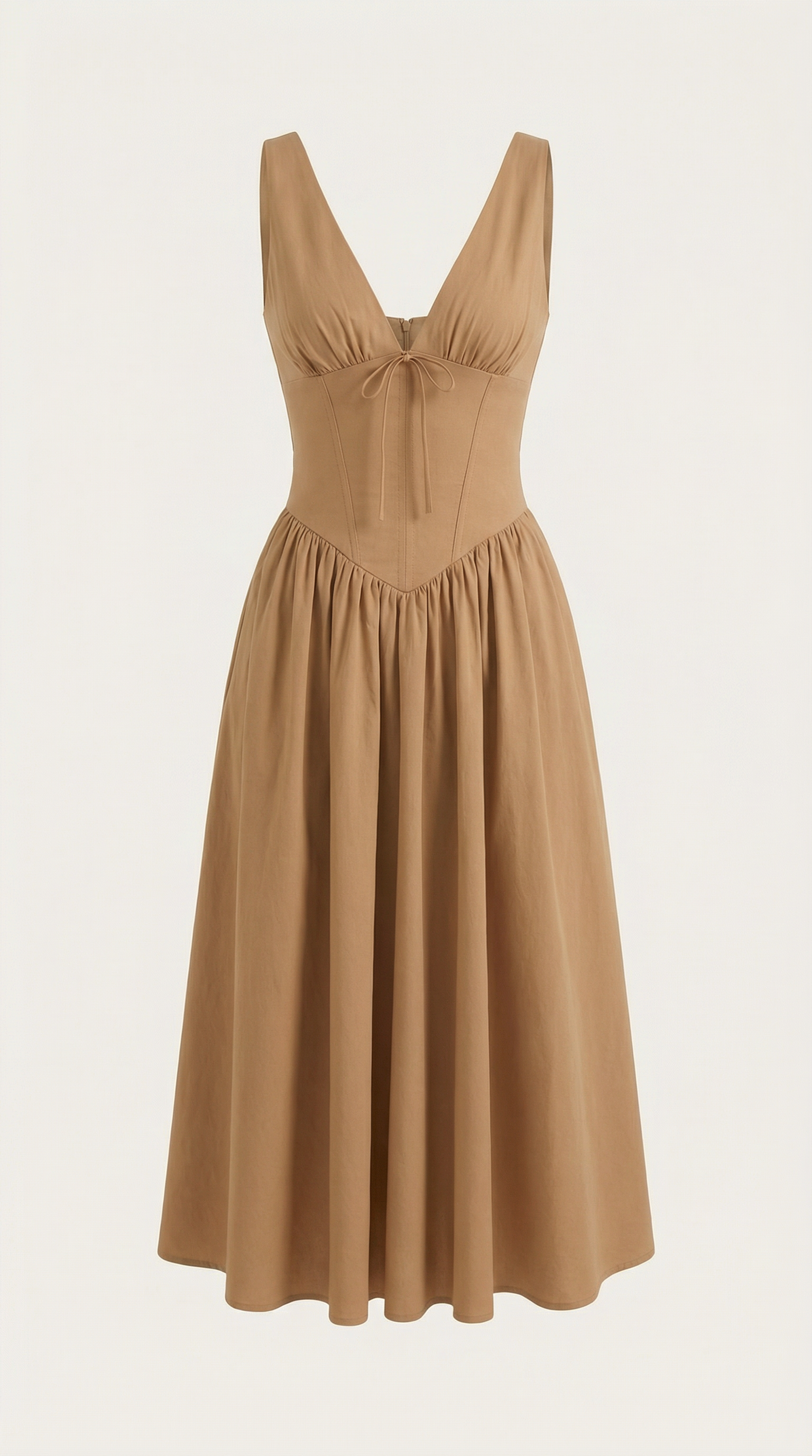 Midikleid Damen Tailliertes Oberteil V-Ausschnitt Geraffter Rock