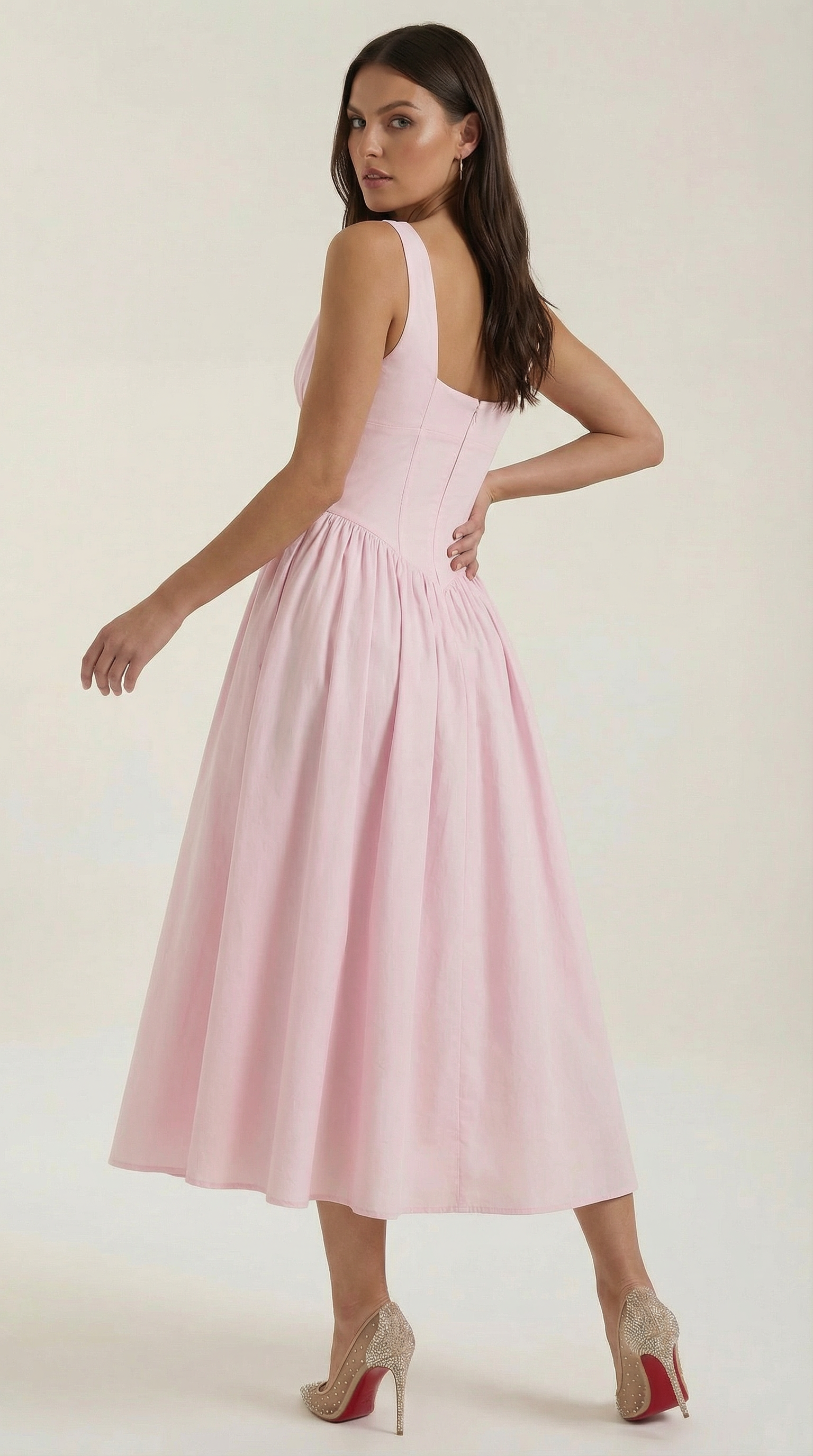 Midikleid Damen Tailliertes Oberteil V-Ausschnitt Geraffter Rock