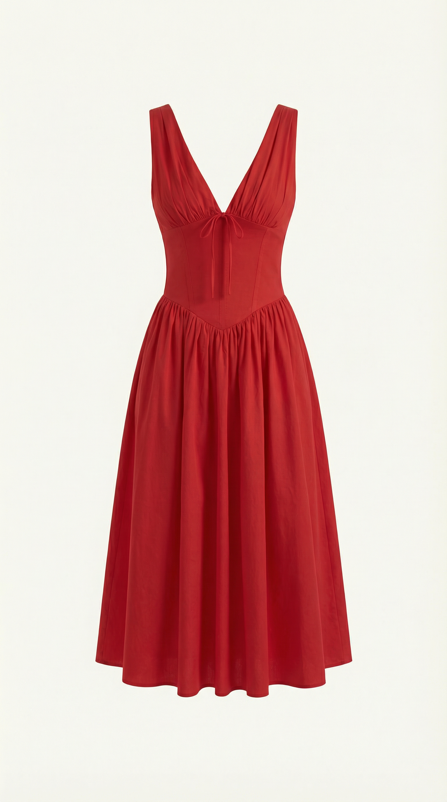 Midikleid Damen Tailliertes Oberteil V-Ausschnitt Geraffter Rock