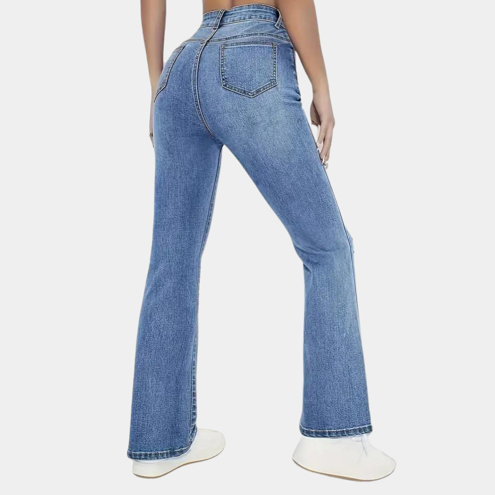 Schlagjeans Damen Hoher Bund Ausgestellt